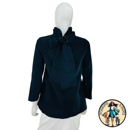 Tuckernuck NEW Navy Faye Preppy Bow Ruffle Collar 3/4 Sleeve Blouse Size Large - Picture 6 of 9