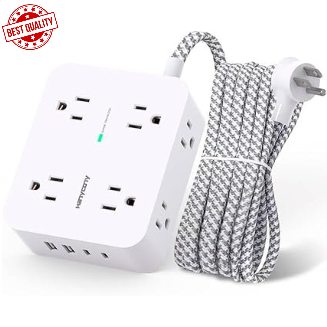 Surge Protector Power Strip- 8 Outlets Charging Ports,5Ft Braided Extension Cord-image