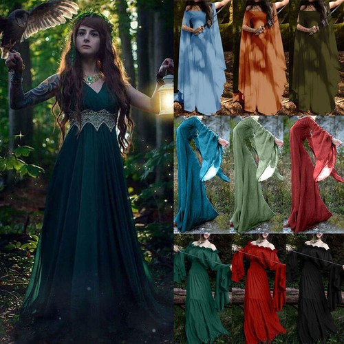 Rinascimento Medievale Donna Fantasy Fata Abito Lungo Costume Di Halloween  Carnevale | eBay