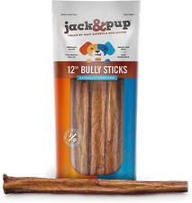 Jack&Pup 12-Inch Premium Grade Odor Free Bully Sticks Dog Treats [Thick-Size] 12