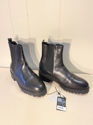 MASSIMO DUTTI MEN'S CHELSEA BOOTS BLACK lambskin LEATHER FUR INSOLE US-10 No Box