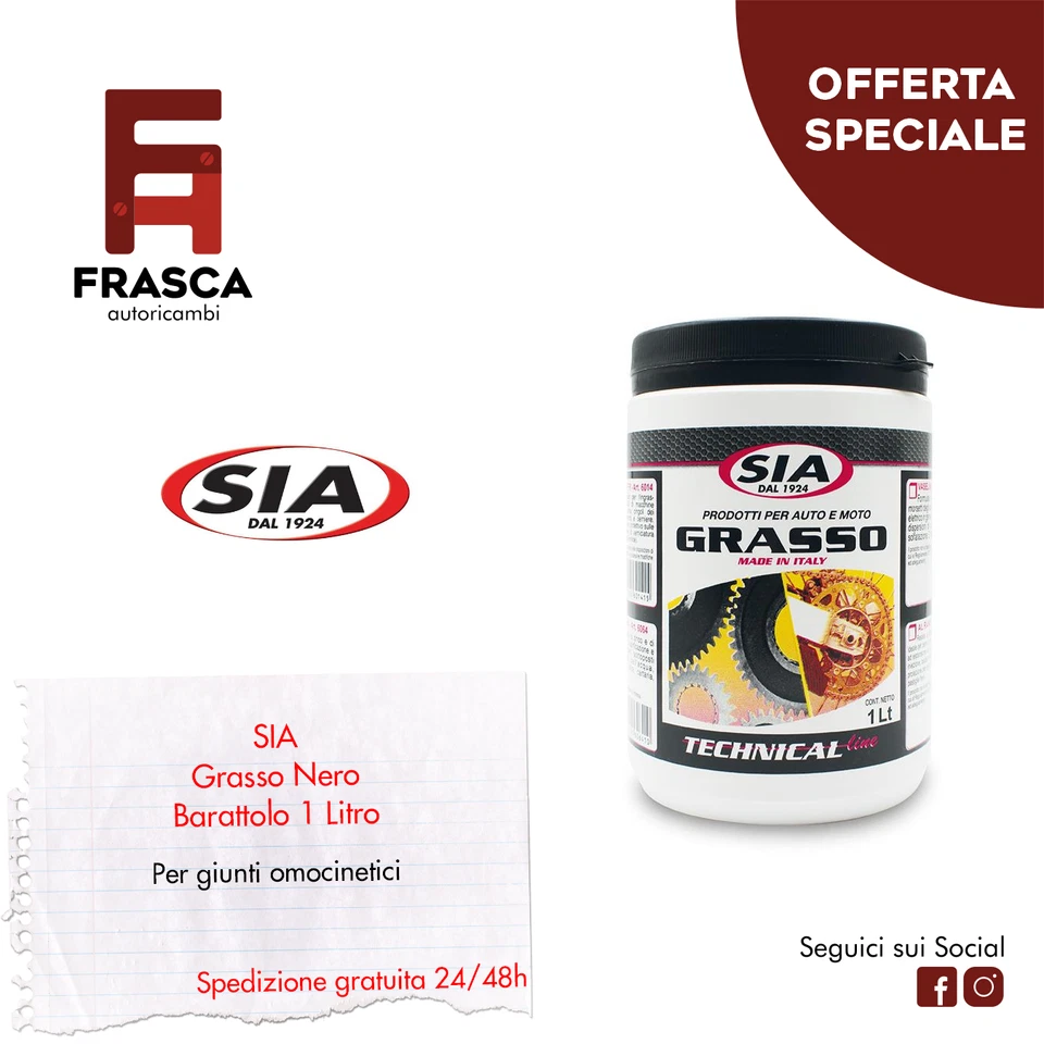 Grasso Nero SIA per Giunti Omocinetici Cuscinetti Piani con Saponi di Litio