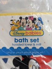 Vtg Disney Babies Bath Set Hooded Towel and Mitt by Dundee USA Baby Mickey