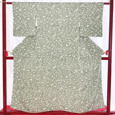 Japanese Kimono 'KOMON' Silk/Green/Maple/Traditional/Vintage/Length:158cm N0385