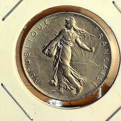 1975 France 1 Franc Coin Semeuse Olive Branch French Republic