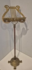 Vintage Brass Harp Music Stand Gold Metal Lyre Shaped Footed Telescoping 36"-49"