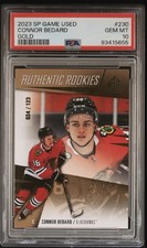 2023 UD SP Game Used Authentic Rookies Gold 34/123 Connor Bedard PSA 10 POP 1