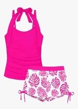 Sz 15-16Y Girls Swimsuit 2 Piece Halterneck Girls Tankini Swimsuit Drawstring