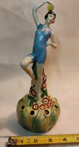 ANTIQUE GERMAN ART DECO BATHING BEAUTY FLOWER FROG 1920s