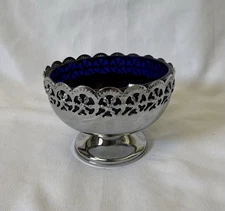 Celtic Quality Plate Cobalt Blue Bowl Silver Plate Pedestal Candy Trinket Dish
