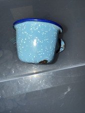 Vintage 1980's Small Blue w White Specks Enamelware Cowboy Cup Child's Doll Mug