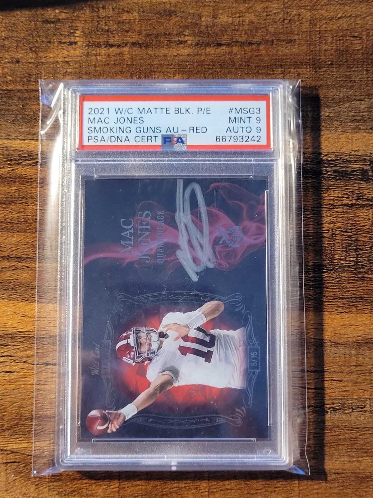 Mac Jones Wild Card Matte Red Premier Edition Smoking Guns Autographs #MSG3 Base