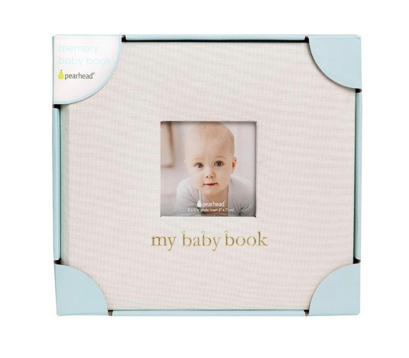 Pearhead Memory Baby Book, Includes 56 Pages, Baby Theme, Beige Blue