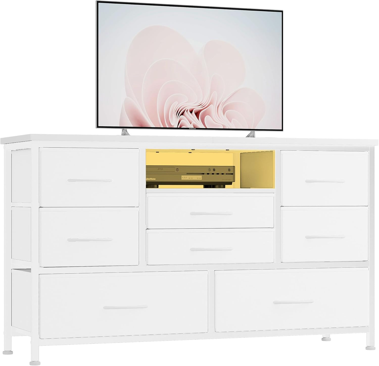8-Drawer Fabric Dresser with RGB LED & Power Outlet for TV S