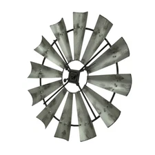 Zeckos Distressed Grey Rustic 30 inch Metal Windmill Wall Clock