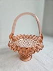 Vintage Fenton Pink Hobnail Glass Basket  # I