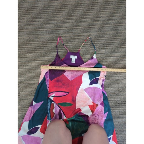 Nicole Miller Size Small Maxi Slip Dress Satin Abstract Multi Color Shelf Bra - Picture 3 of 4
