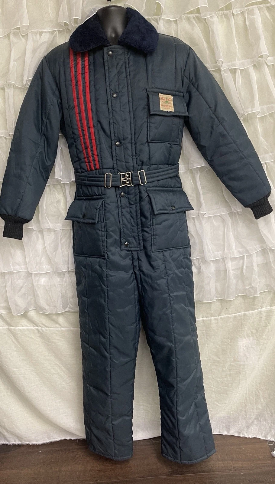 VTG WALLS Blizzard-Pruf Insulated Snowmobile Suit Navy Blue Snow Bibs Sz S- 40R