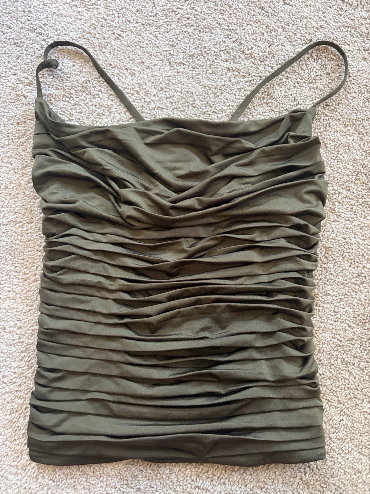 Express Women's Solid Green Ruched Spaghetti Strap Camisole Top Size XS