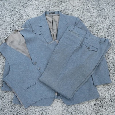Vintage RCC Western Wear 3 Piece Suit Mens 42* Blue Jacket Vest Pants USA *Flaws
