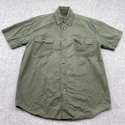 C.E. Schmidt Workwear Shirt Mens Medium Green Twill Short Sleeve Button Up