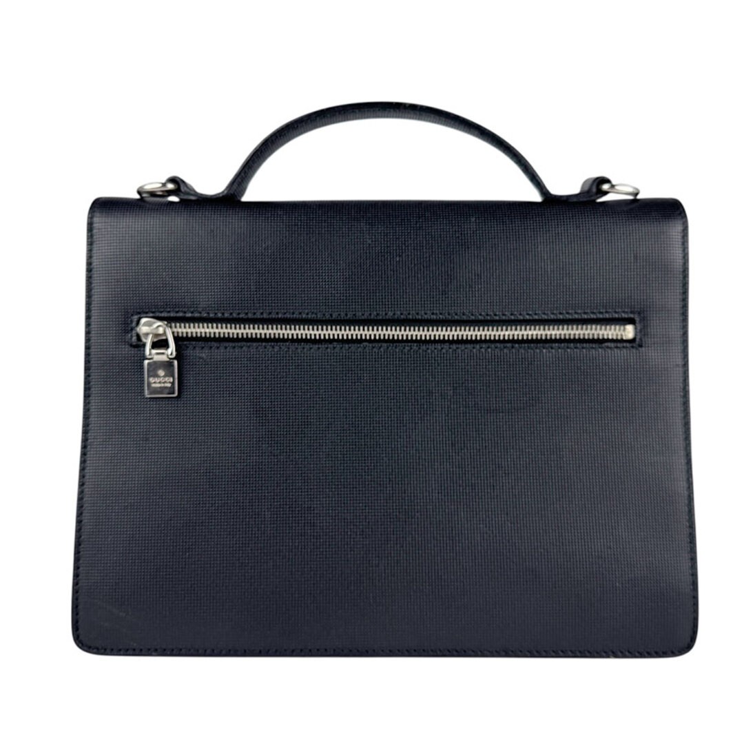 GUCCI Men's Leather Shoulder Bag Black Silver Used 20x27cm Free Shipping thumbnail 3