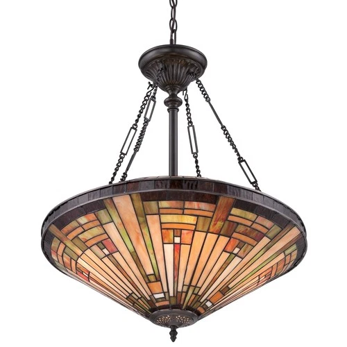 Quoizel TFST2822 Bronze Stephen 4-Light Bowl Pendant With Tiffany Stained Glass - Picture 2 of 5
