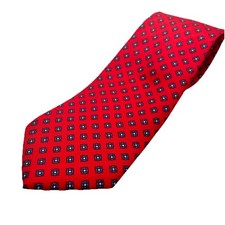 Strathmore Red Silk Foulard Necktie 3.25" x 56" Blue Diamond Floral Classic
