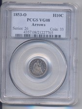 1853-O H10C Arrows PCGS VG08 - Series:26 Coin:33 - piece of New Orleans History