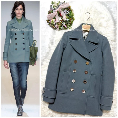 Giacca doppiopetto originale Runway Gucci bottoni argento 36 azzurro chiaro