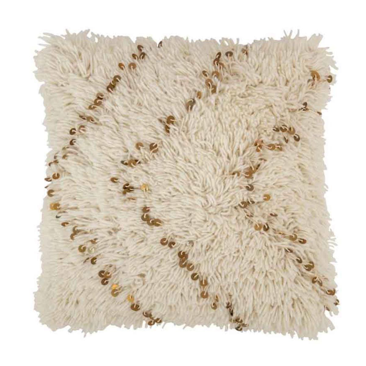 Coussin déco Perles 45x45 cm blanc et or pour canapé et salon