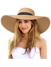 Sun Hats for Women Large Wide Brim Straw Beach Hat Floppy Foldable Roll-Up