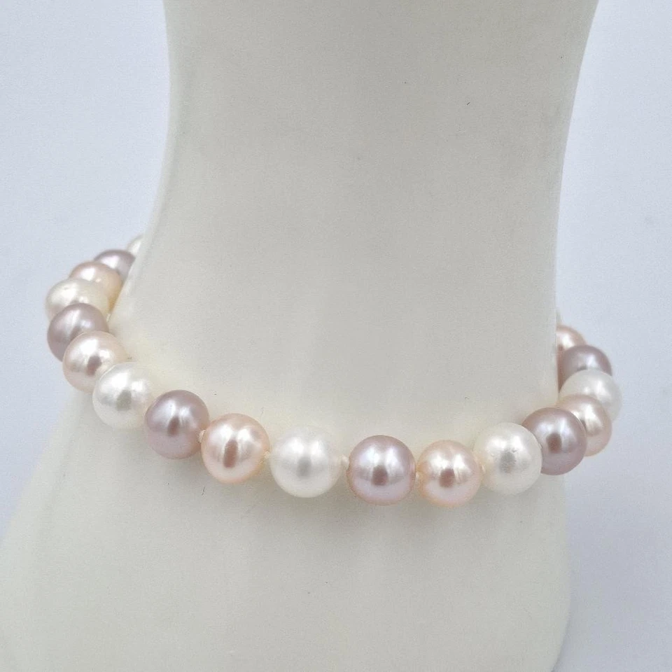 7.5" 14K Yellow Gold 7mm Pink Peach White Multi-Colored Cultured Pearl Bracelet - Image 3 of 4