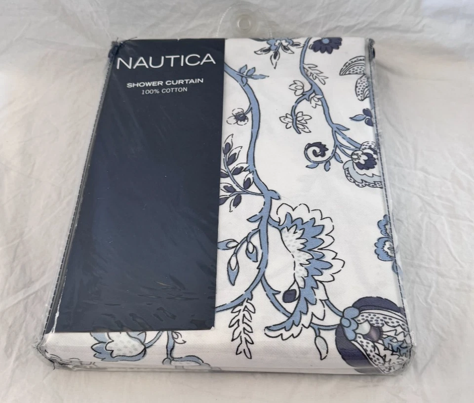 Cortina de ducha Nautica Crosslake 100 % algodón 72" x 72" nueva en paquete Foto 2 de 4