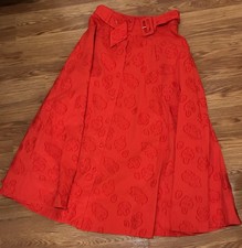 Anthropologie MAEVE Red Textured Floral Cotton Full Skirt w/ Matching Belt 6 S