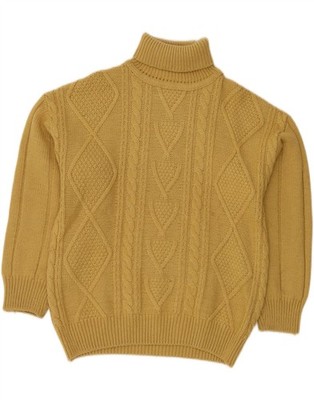 VINTAGE Damen Rollkragen Pullover Pulli IT 48 XL Gelb Wolle LA11