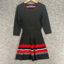 Apt. 9 Sweater Dress Women XS Black Striped Short 3/4 Sleeve Crew Neck Acrylic