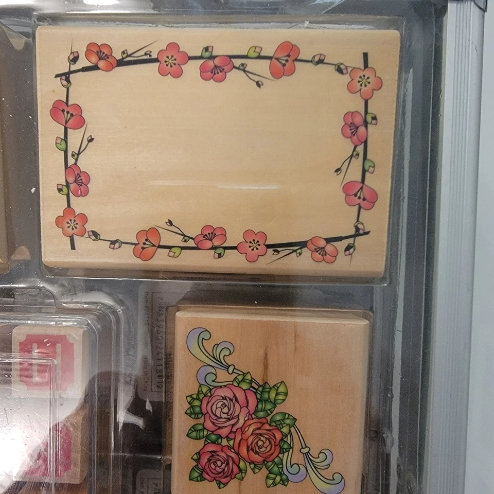 Kit of 78 Wood Block Stamps, Ink Pads, Pens with Clear Acrylic Carrying Case EUC - Image 4 of 4