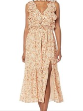 ASTR The Label Floral Midi Dress Orange Ruffle Open Back Tie Dress Size S