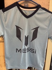 KIDS BLUE MESSI SOCCER FOOTBALL DRI-FIT JERSEY SHIRT With Arm Patch Size Med