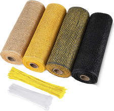 4 Rolls Fall Deco Mesh 40 yds, Chenille Stems and Zip Ties, Sunflower Wreath Set