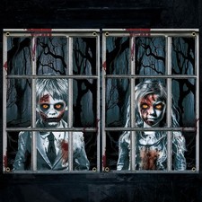 Halloween Ghost Window Curtains - 2 Pack Scary Silhouettes for Indoor/Outdoor De