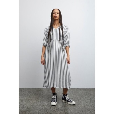 ICHI Womens Ihgearo Danish Black White Striped Midi Dress UK 8 EU 34