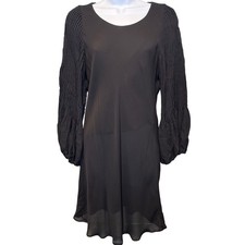Alice + Olivia Womens Black 100% Silk Pleated Balloon Sleeve Dress M Luxury LBD