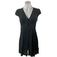 GAP Black Button Down V Neck Short Cap Sleeves Mini A-Line Shirt Dress Size 4