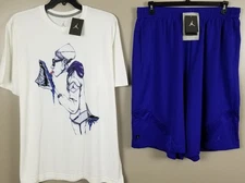 JORDAN XI RETRO 11 CONCORD OUTFIT SHIRT + SHORTS SET WHITE PURPLE NEW (SIZE 2XL)