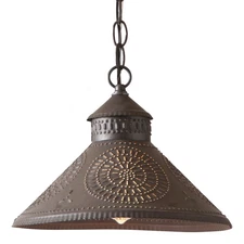 Stockbridge Shade Light Pendant with Chisel in Kettle Black Punched Tin