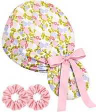 100 Cotton Satin-Lined Ponytail Scrub Cap Cute, Multicolor