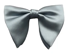 Mens Oversized Satin Silk Bow Tie Solid Color Formal Tuxedo Big C- Silver Gray