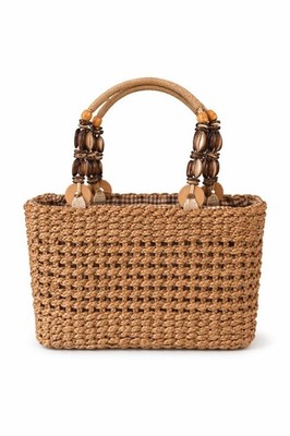 VTG Sun N Sand Woven Straw Shell Handle Tote Beach Bag Boho